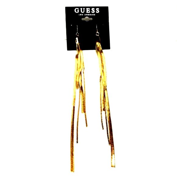 GUESS Gold-Tone 7-inch Long Tassel Drop Earrings – Chic Fringed Dangle Jewelry - Picture 3 of 7